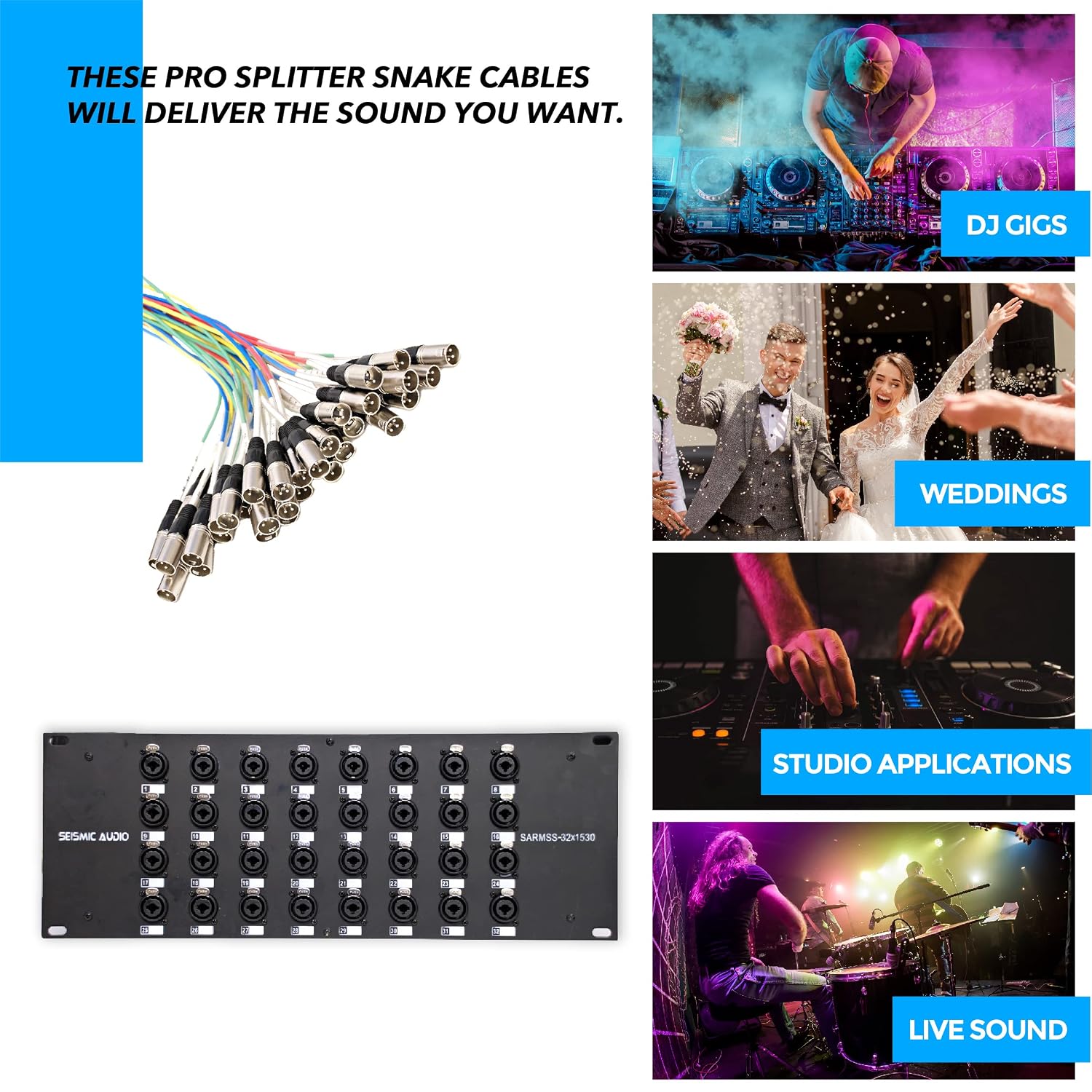 Seismic Audio - SARMSS-32x1530 - 32 Channel XLR TRS Combo Splitter Snake Cable - 15' and 30' XLR trunks