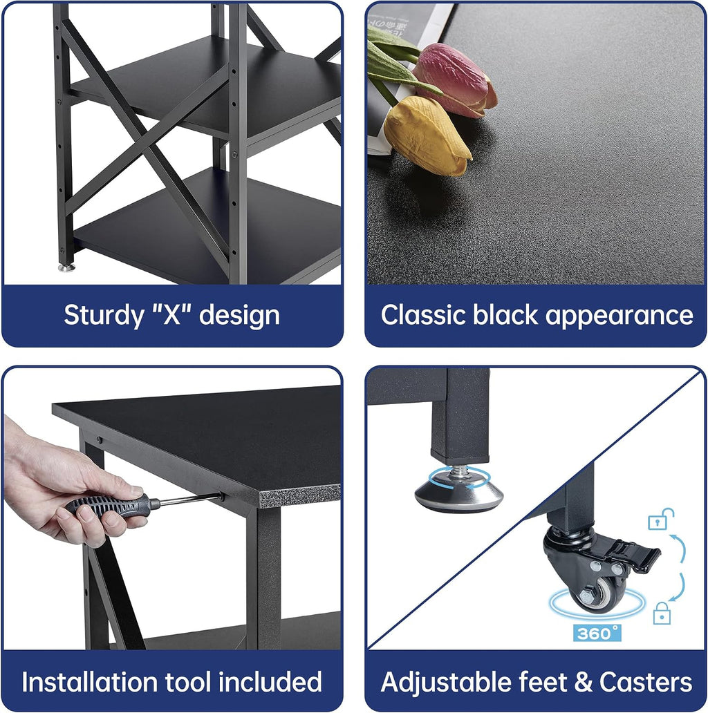 Fannova Printer Stand, 23.6 x 23.6 x 30.1 Inches Large Square Printer Table with Height Adjustable Storage Shelf, 3 Tier Rolling Printer Cart with Industrial Wheels for Home Office - Black