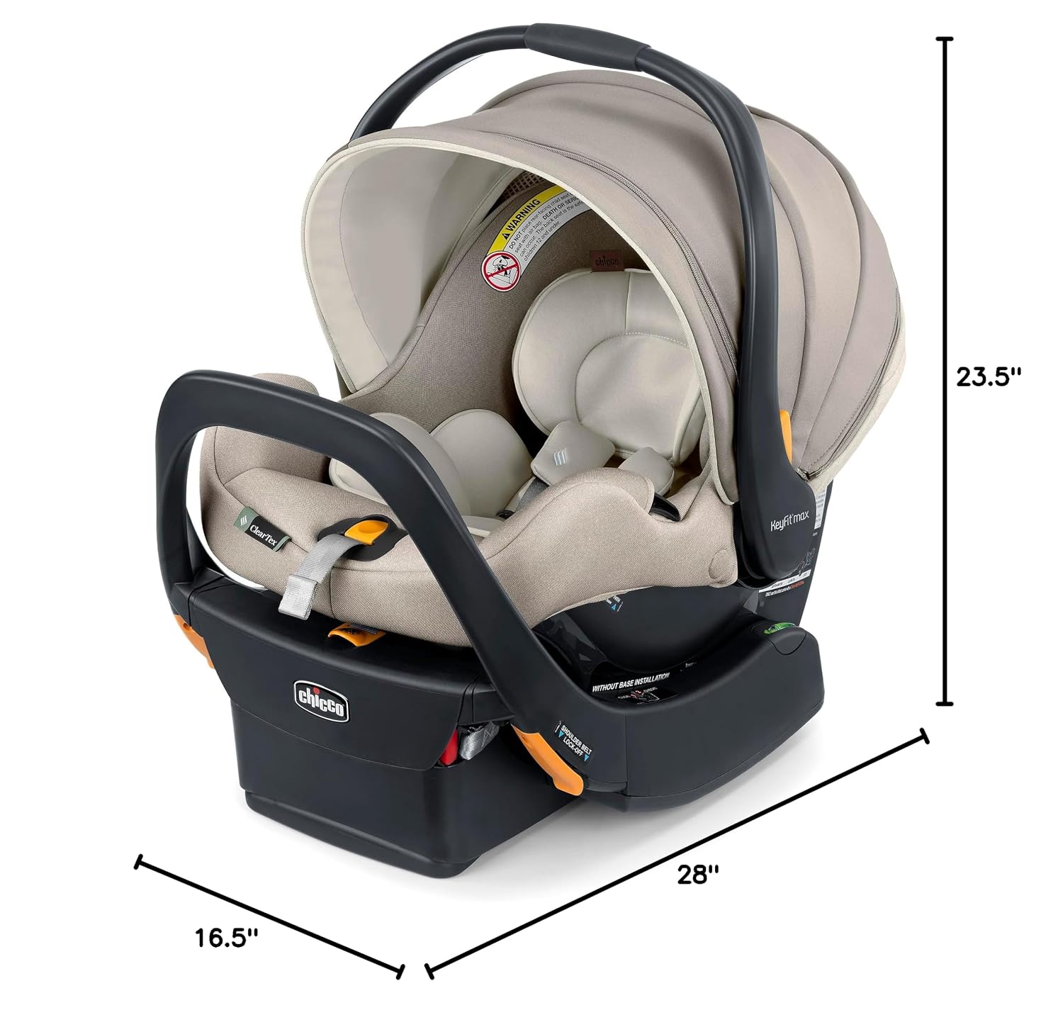 Chicco KeyFit Max Zip ClearTex Infant Car Seat and Base, Rear-Facing Seat for Infants 4-30 lbs., Infant Head and Body Support, Compatible with Chicco Strollers, Baby Travel Gear, Sierra/Beige