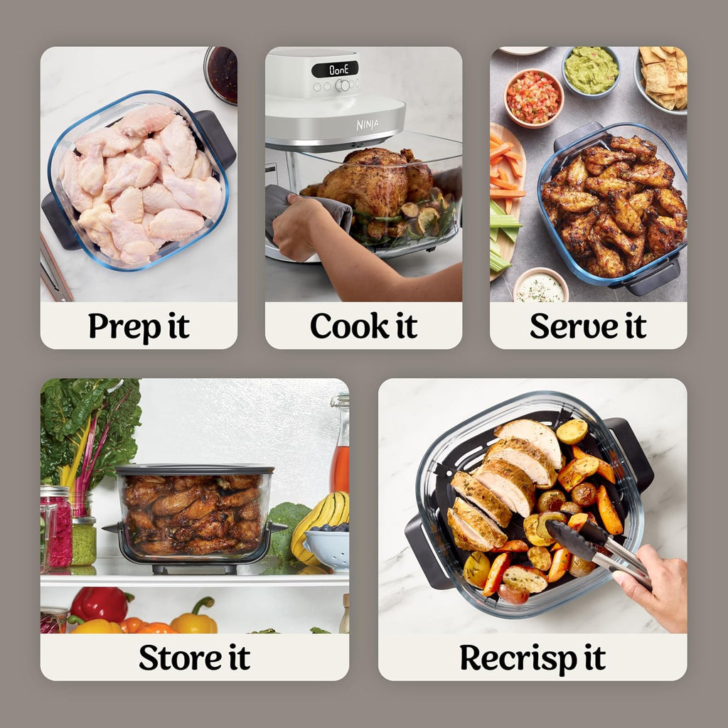 Ninja Crispi Pro 6-in-1 Glass Air Fryer | 450°F, Nontoxic, 6qt & 2.5qt Containers & Lids | Microwave, Freezer, Dishwasher Safe | Max Crisp, Air Fry, Bake, Roast, Recrisp, Dehydrate | Bone | AS101LG