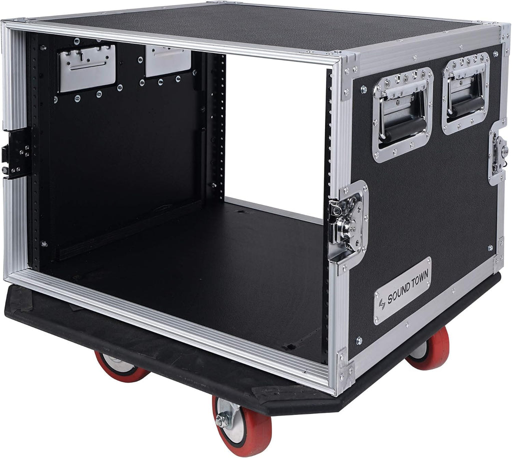 Sound Town 8U PA/DJ Rack/Road Case, 8-Space, with 21' Rackable Depth, Casters, Plywood, Metal Ball Corners - Pro Tour Grade (STRC-8UW)