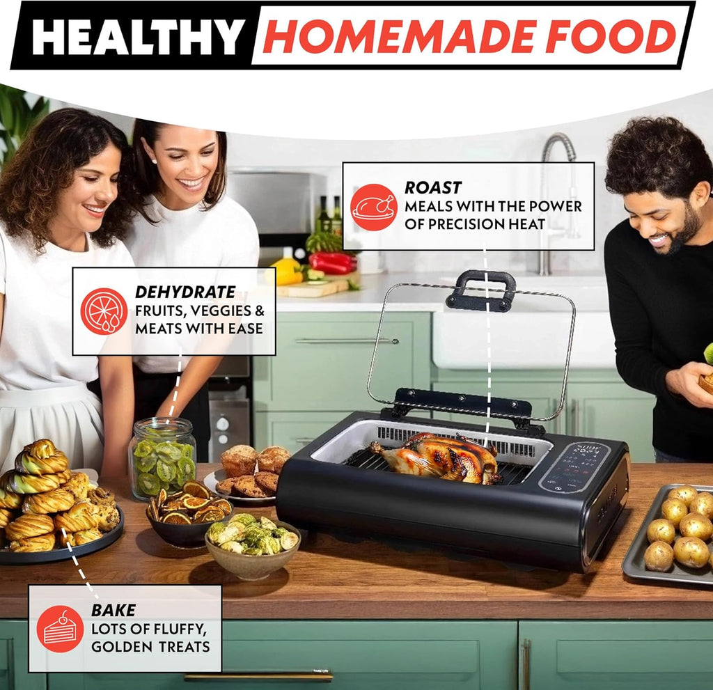Gourmia Smokeless Indoor Grill & Air Fryer raclette grill with Smoke Extracting Technology for indoor grill Extra-Large Nonstick Cooking electric grill indoor Korean BBQ Style 6 Quart FoodStation™