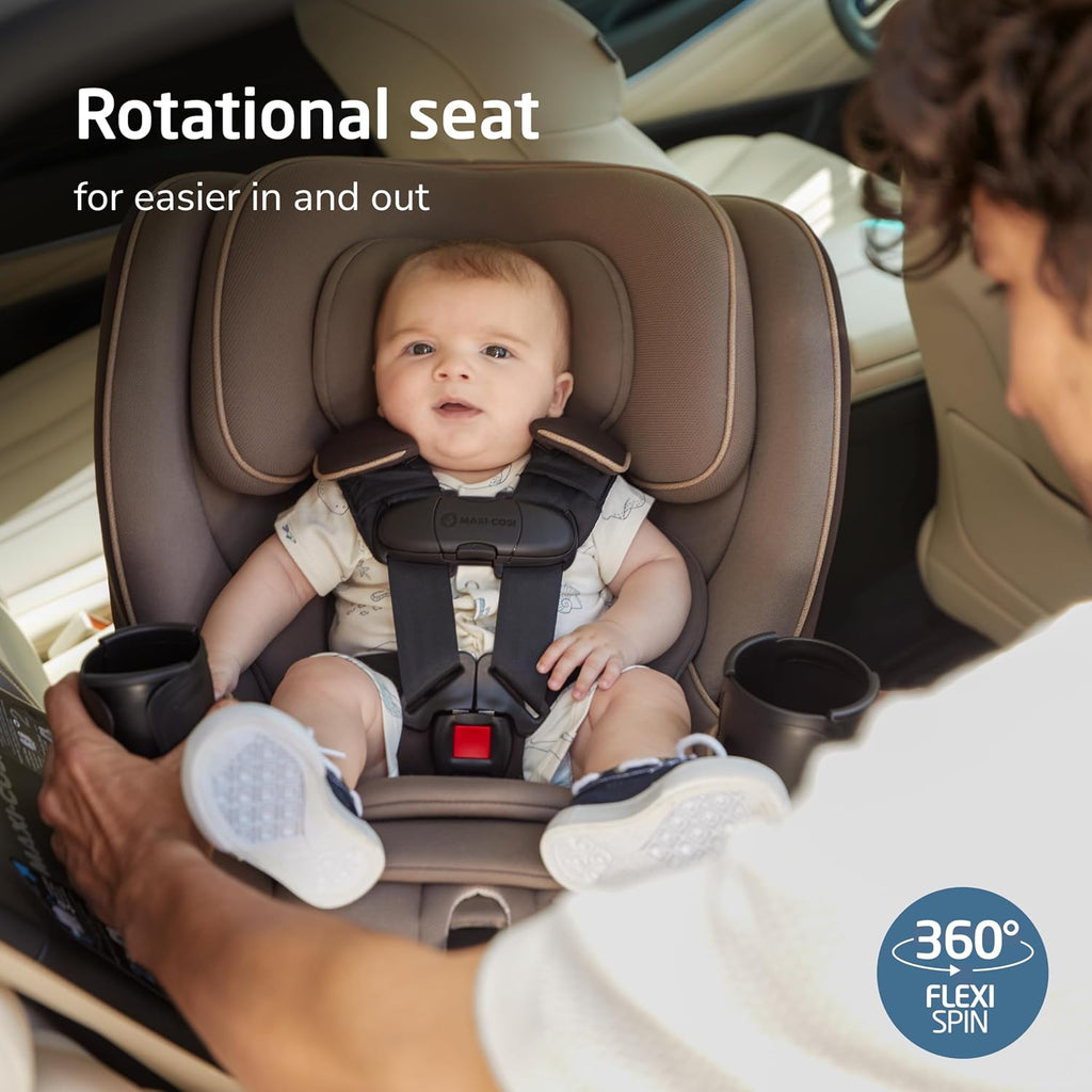 Maxi-Cosi Andi 360 Rotating All-in-One Baby Convertible Car Seat, Rear Facing, Forward Facing Infant Toddler Booster, Easy Rotation, Tension System, Harness Adjust, Caspian Caviar