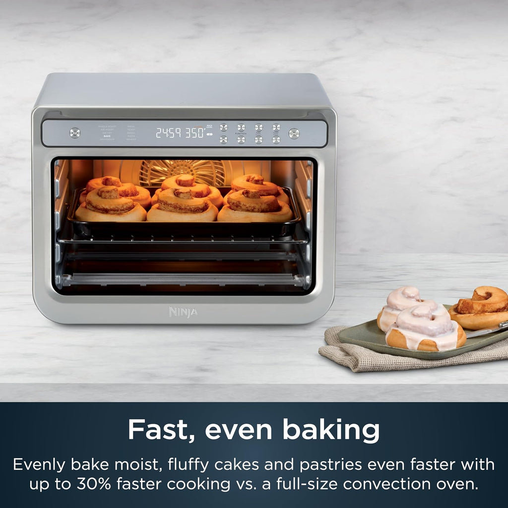 Ninja Air Fryer & Toaster Oven | Prestige Smart XL Countertop Oven | Bakes up to 20 Cookies, Fits up to a 12lb Turkey | Pizza, Toast, Bake, Air Fry & Reheat | 1800 Watts | Stainless Steel | DT501 (Renewed)