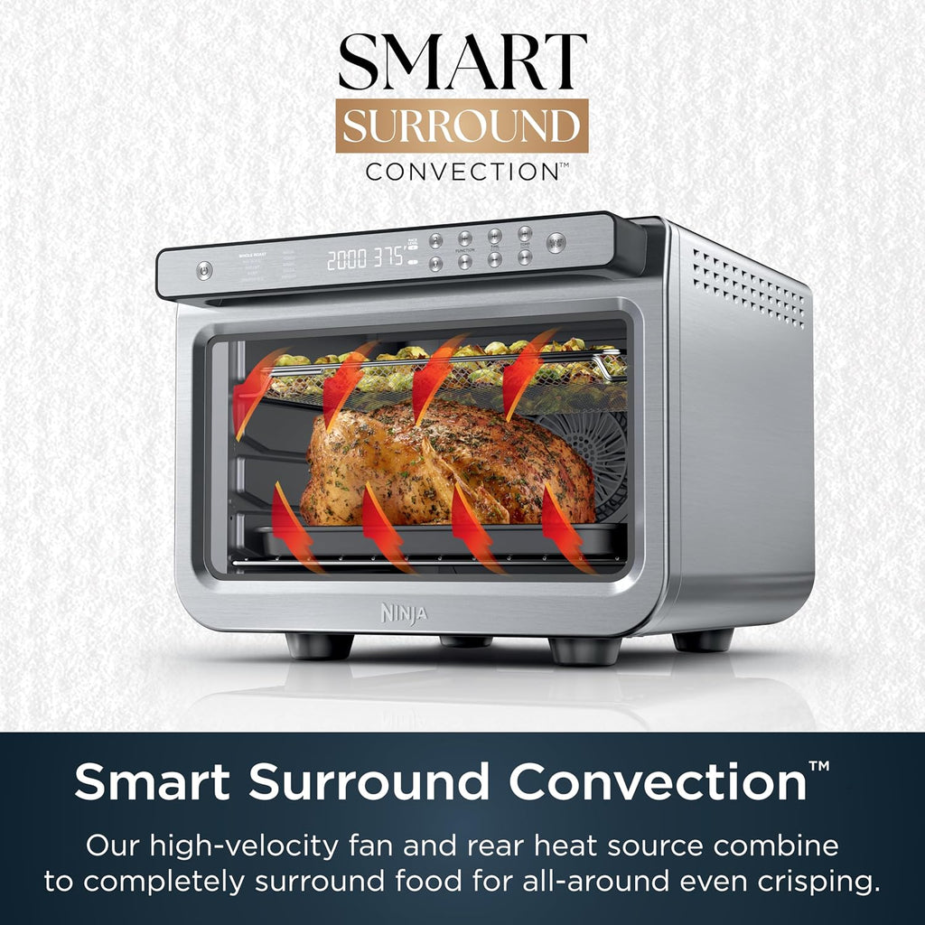 Ninja Air Fryer & Toaster Oven | Prestige Smart XL Countertop Oven | Bakes up to 20 Cookies, Fits up to a 12lb Turkey | Pizza, Toast, Bake, Air Fry & Reheat | 1800 Watts | Stainless Steel | DT501 (Renewed)