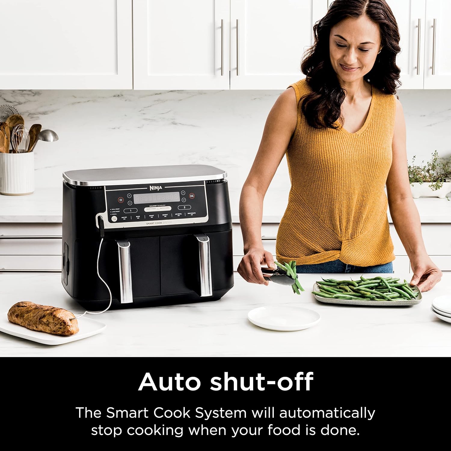 Ninja DZ550 Foodi 10 QT 6-in-1 DualZone Smart XL Air Fryer with 2 Independent Baskets, Smart Cook Thermometer for Perfect Doneness, Match Cook & Smart Finish to Roast, Dehydrate & More, Grey