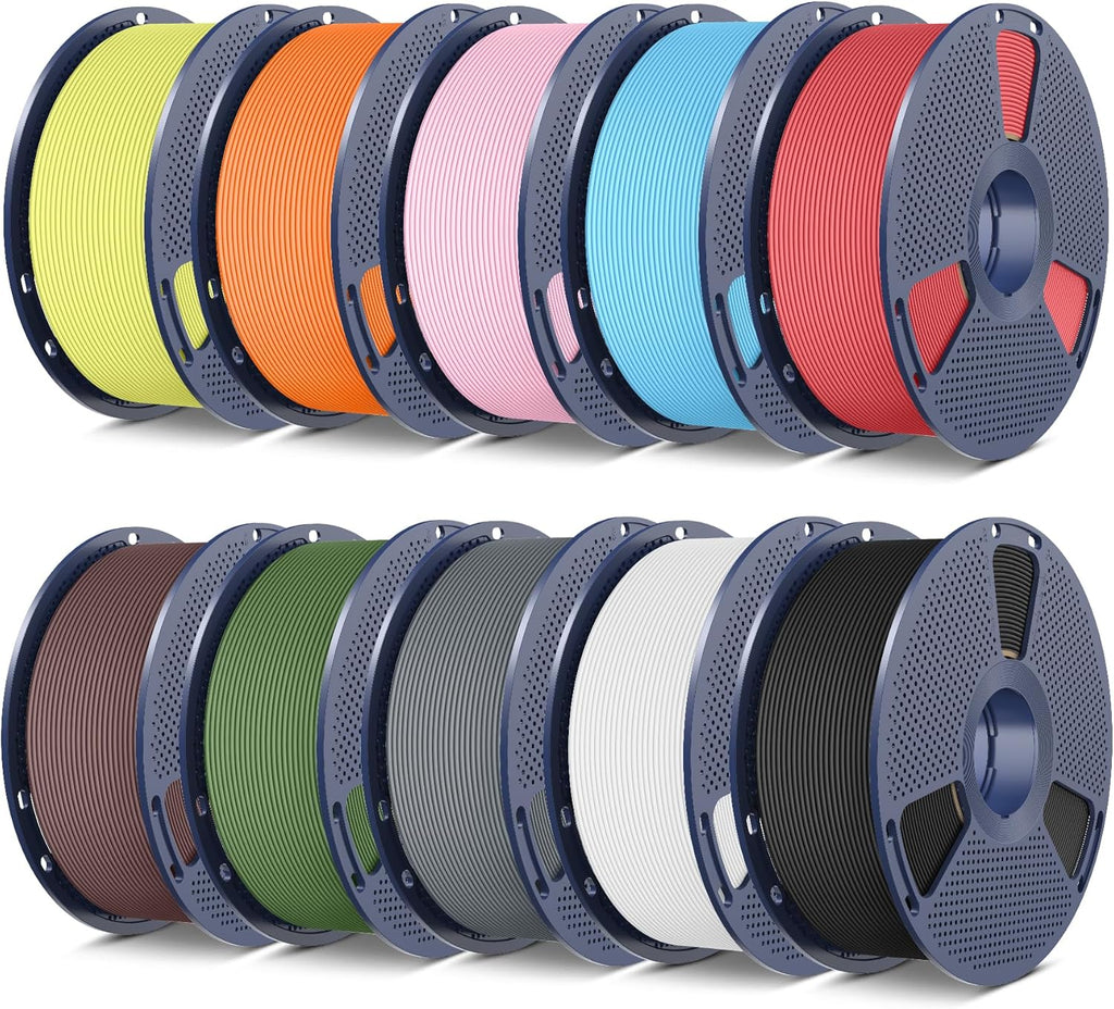 SUNLU High Speed Matte PLA Filament 10KG, 600mm/s Fast 3D Printer Filament Bundle, 1KG Spool 10 Packs, Black+White+Grey+Olive Green+Chocolate+Cherry Red+Sky Blue+Sakura Pink+Sunny Orange+Lemon Yellow