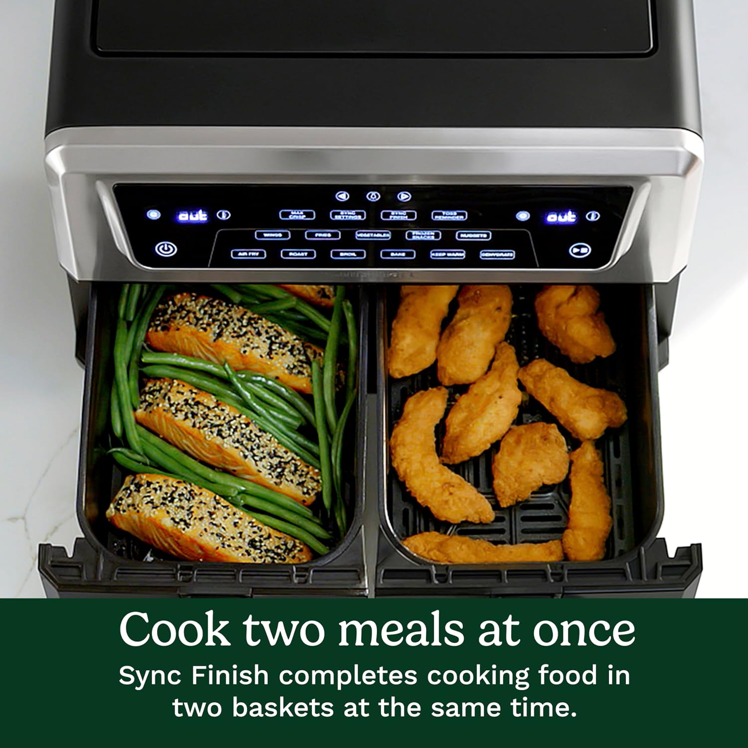 Cuisinart Dual Basket Air Fryer, Two Baskets 11 Qt in Total, 6 Functions: Air Fry, Roast, Bake, Broil, Dehydrate & Keep Warm, Features Sync Finish & Sync Settings, Toss Reminder & Auto-Pause, ADZ-112