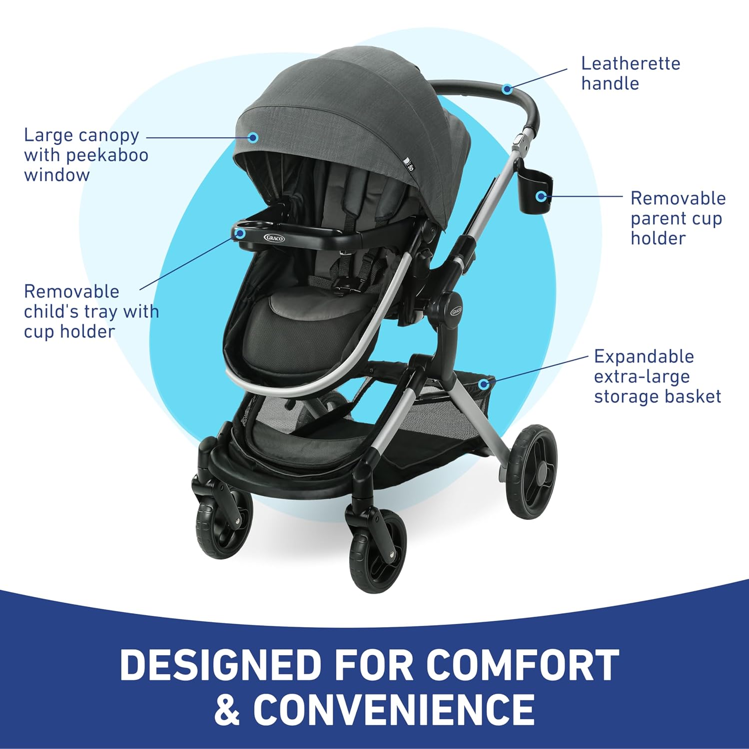 Graco® Modes Nest Travel System, 3-in1 Modular Carseat Stroller Combo, Adjustable Slide2Me Infant Car Seat Carrier, Pramette, Toddler Stroller