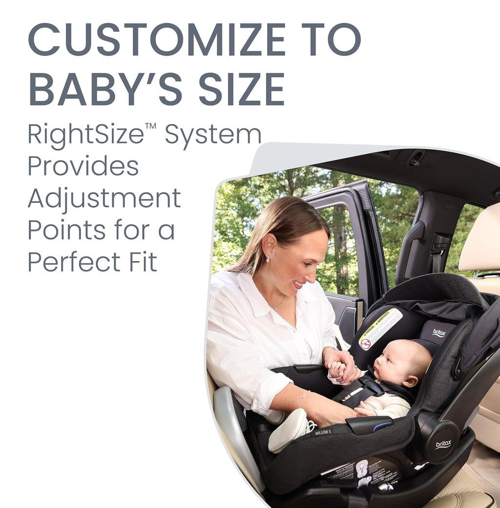 Britax Willow Brook S+ Travel System, Infant Car Seat Stroller Combo with Willow S Infant Car Seat, Alpine Base, and Brook+ Stroller; ClickTight Technology, SafeWash Insert and Cover — Raven Black