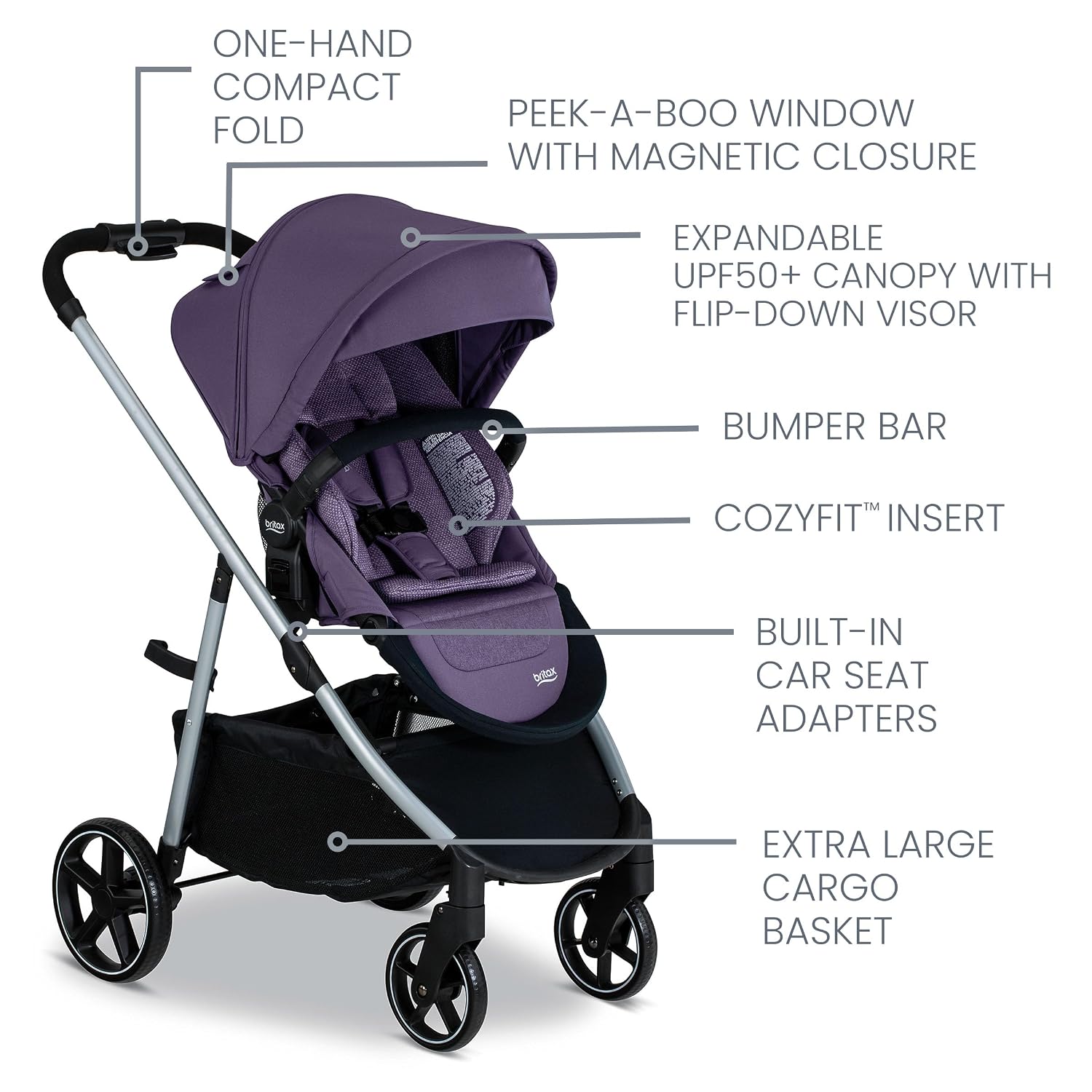 Britax Willow Grove SC Travel System, Infant Car Seat Stroller Combo with Willow SC Infant Car Seat, Alpine Base, and Grove Stroller; ClickTight Technology, SafeWash & StayClean Fabrics — Pindot Iris