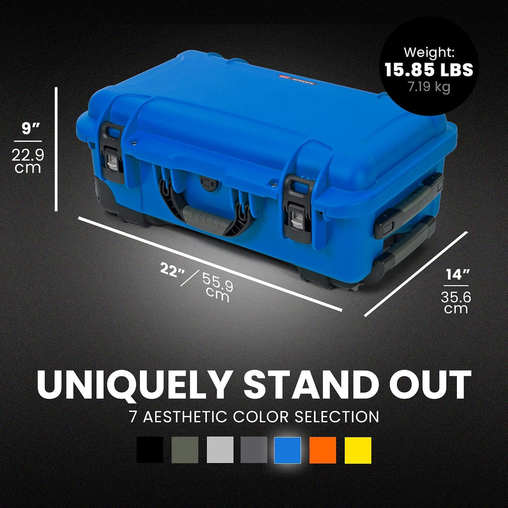 NANUK 935 Hard Case with Padded Divider – Waterproof Equipment Case with Wheels, 22' x 14' x 9' – Dustproof and Impact Resistant, Airline Carry-On Approved – Blue