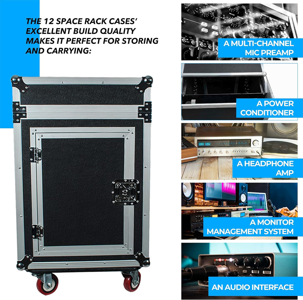 Seismic Audio Speakers 12 Space Rack Case with Slant Mixer Top and Casters, PA/DJ Pro Audio Road Case