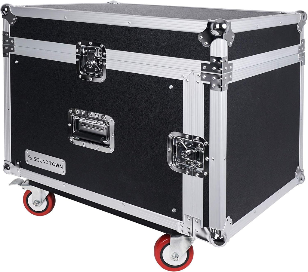 Sound Town High-Quality 1/2' (12mm) Plywood 8U PA DJ Pro Audio Rack/Road ATA Case with 11U Slant Mixer Top, Locking Drawer, 20.2'' Rackable Depth and Casters (STMR-8D2)