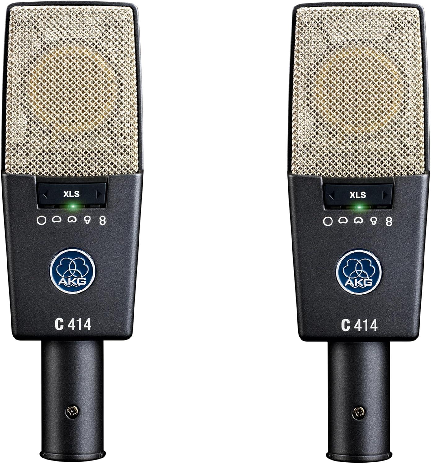 AKG Pro Audio C414XLS Pair Studio Grade Professional Large Diaphragm, Dual Capsule, Multi-Pattern, Vocal & Instrument Condenser Microphone with Aluminum Carrying Case. XLR Connector. Gray with Gold.