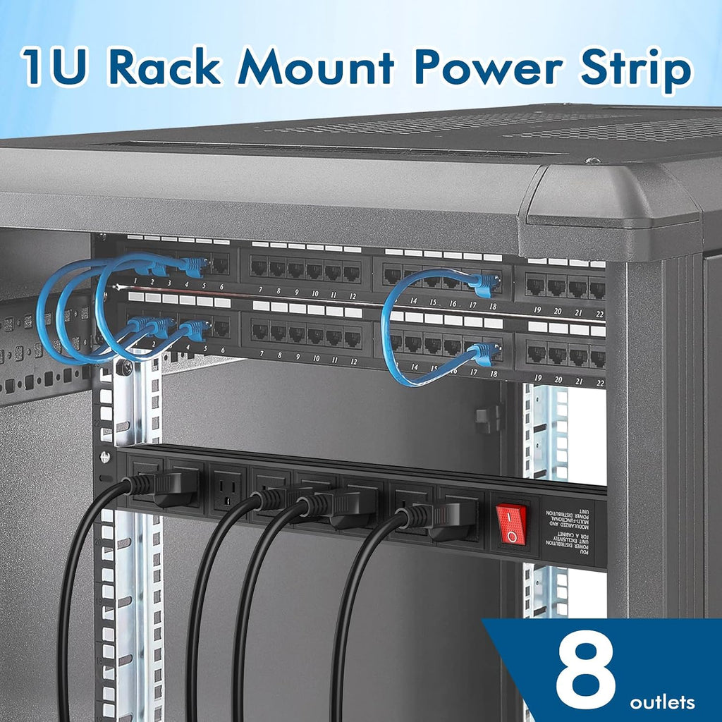20PCS Power Strip Surge Protector Rack-Mount PDU, 8 Right Angle Outlets Wide-Spaced, Mountable Power Strip Heavy Duty for Server Racks, Commercial, 300J (Black 6FT)