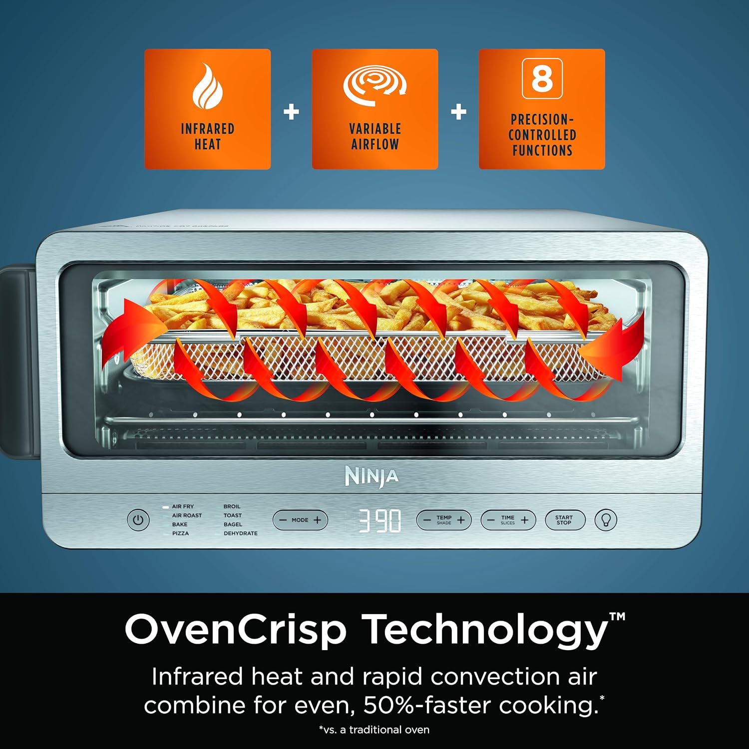 Ninja Air Fryer Toaster Oven Combo | 8-in-1 Functionality | Flip Up & Away for Storage Space | Air Fry Basket, Sheet Pan, Wire Rack & Removable Crumb Tray |1800 Watt | Stainless Steel | SP151