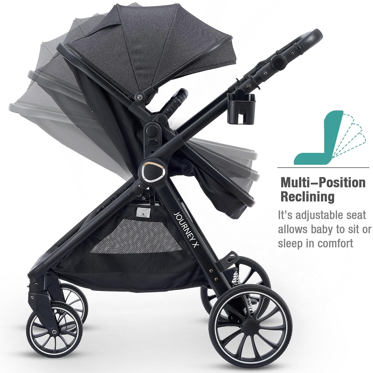 Accombe Baby Stroller, 2 in 1 Newborn Stroller Convertible Bassinet for Infant Toddler Pram with Footmuff (Black)