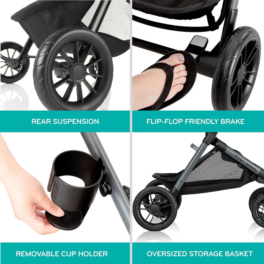 Evenflo Pivot Xpand Modular Travel System with LiteMax Infant Car Seat (Ayrshire Black)
