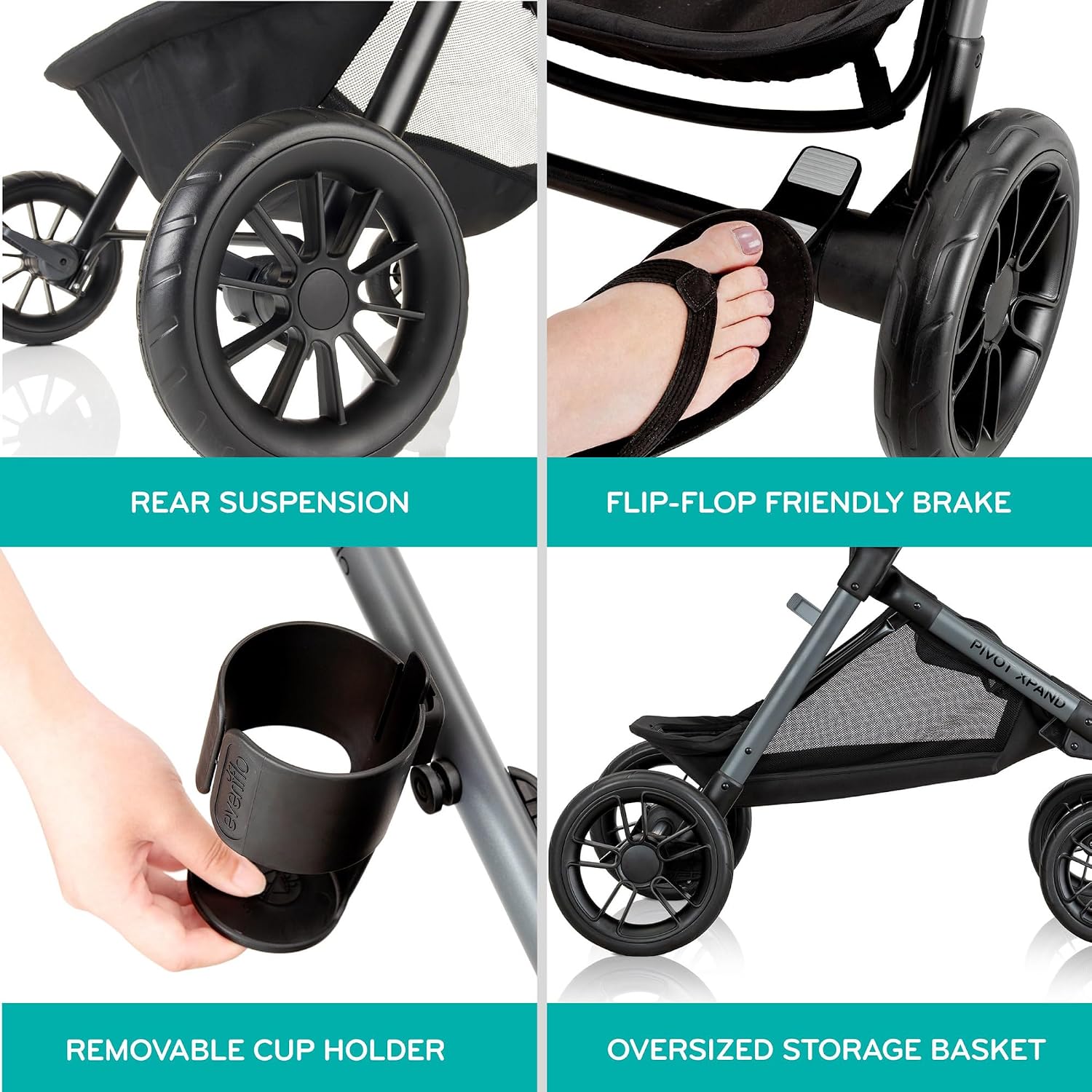 Evenflo Pivot Xpand Modular Travel System with LiteMax Infant Car Seat (Ayrshire Black)
