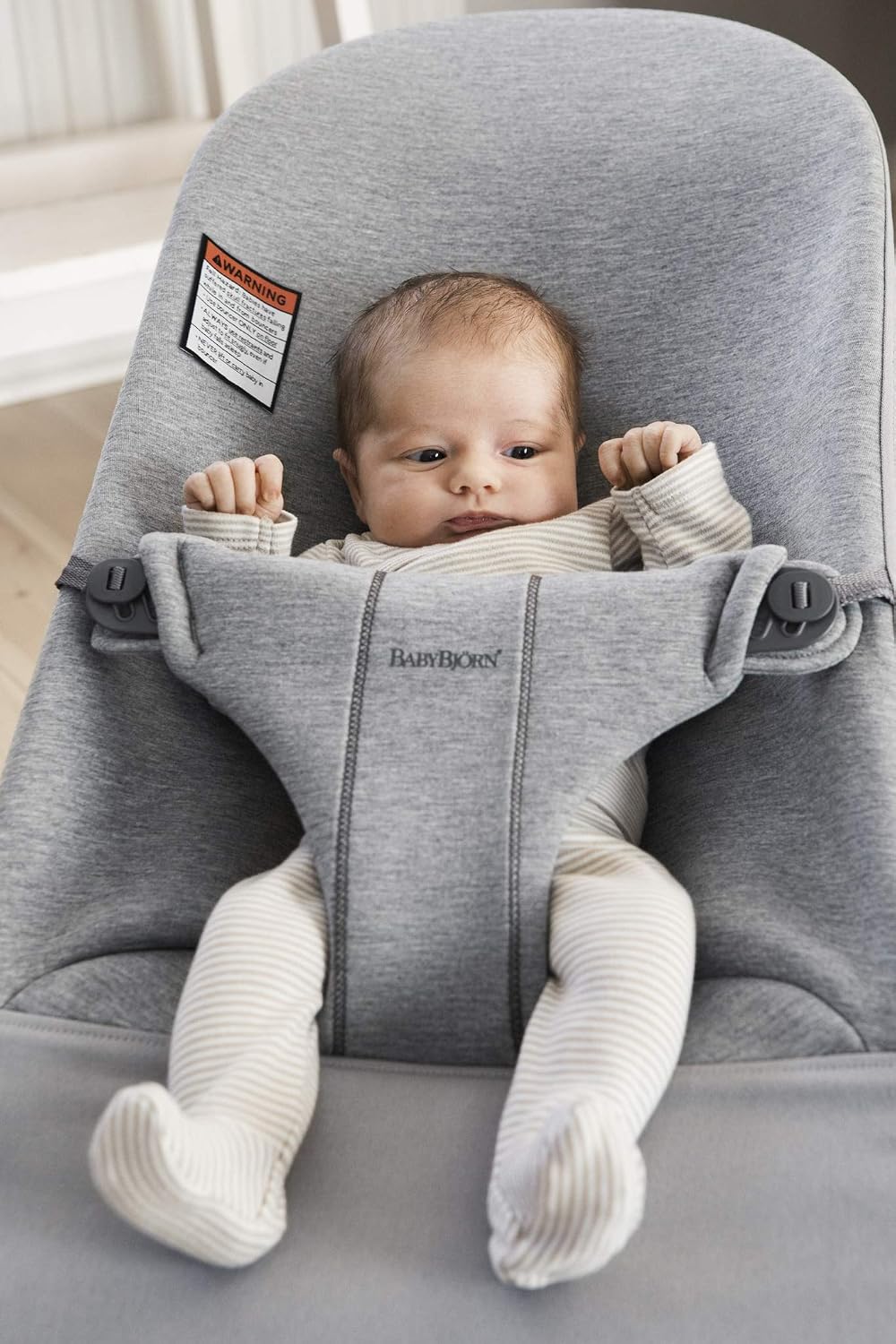 BabyBjörn Bouncer Bliss, Light Gray, 3D Jersey | 2-in-1 Adjustable Baby Bouncer Seat and Toddler Chair, Newborn to Toddler (8-29 lbs), 4 Positions, Lightweight & Portable