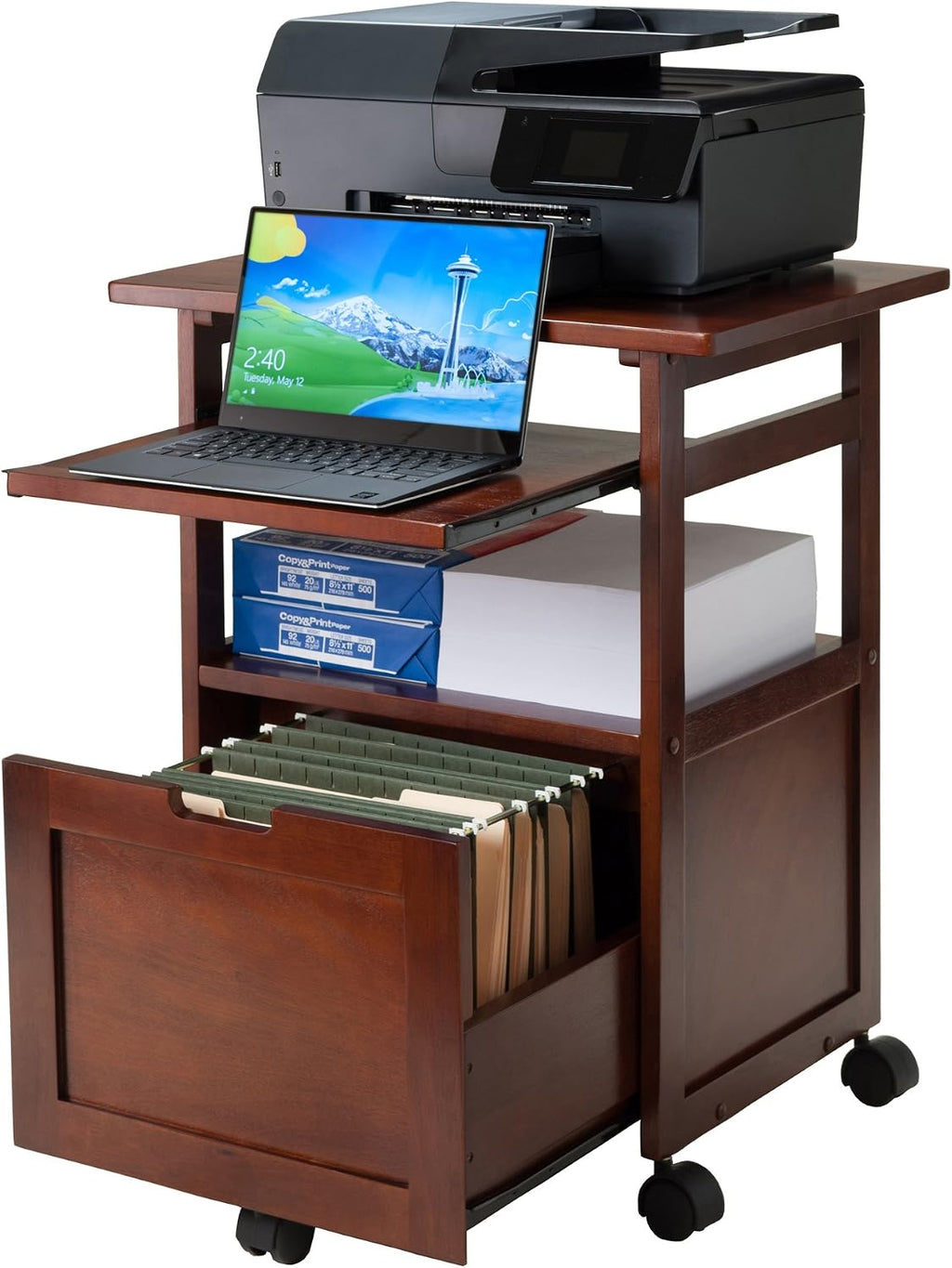 Winsome Piper 3-Shelf Wood Mobile Printer Stand, Brown (94427)