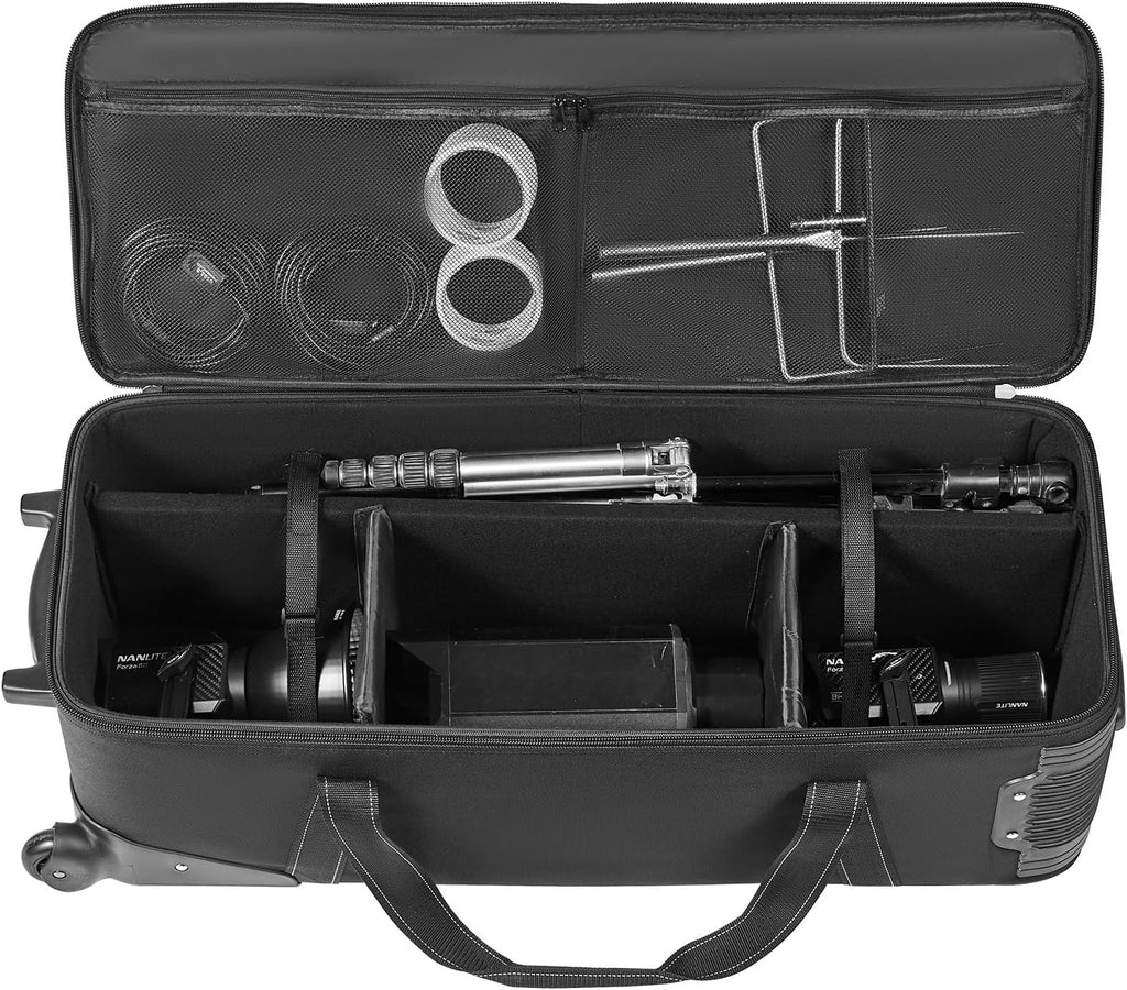 VEVOR Studio Equipment Trolley Case, 35.83 x 11.81 x 14 in / 91 x 30 x 35.5 cm, Rolling Camera Bag, Carrying Bag with Wheels Straps Padded Compartment Handle, for Light Stands, Tripods, Telescopes
