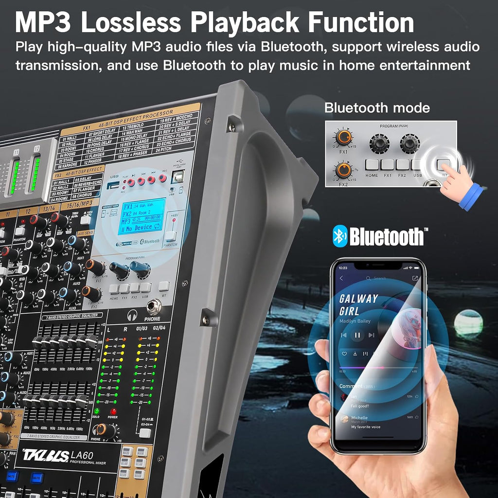 12 Channel Audio Mixer for Recording, USB Mixing Console with 99 DSP Effects, 48V Phantom Power, XLR Inputs for Studio, Streaming, Content Creation