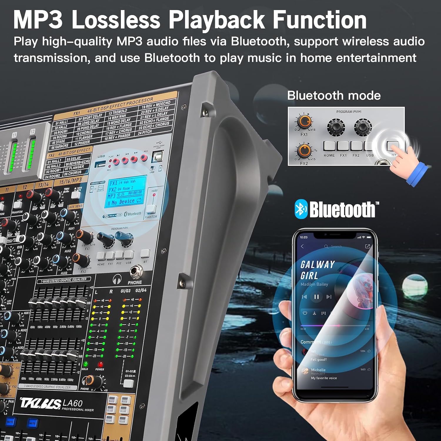 12 Channel Audio Mixer for Recording, USB Mixing Console with 99 DSP Effects, 48V Phantom Power, XLR Inputs for Studio, Streaming, Content Creation