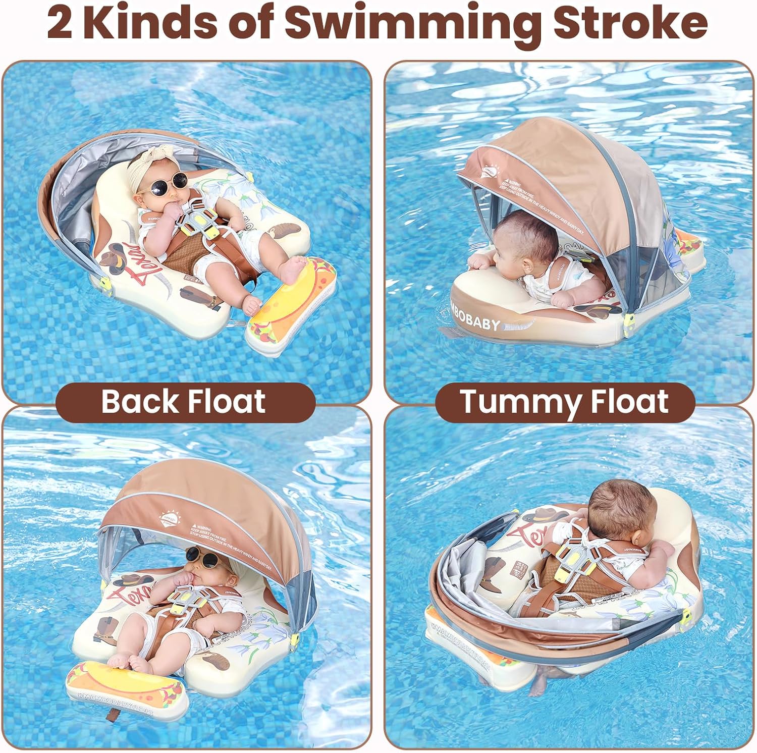 Mambobaby Float Deluxe Baby Pool Float: Safe & Comfortable Swim Trainer for Infants & Toddlers, Non-Inflatable Design, UV Protection Canopy, Fun Water Experience for Ages 3-24 Months