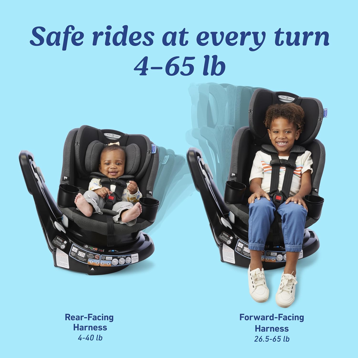 Graco EasyTurn 360 2-in-1 Rotating Convertible Car Seat, 360 Degree Rotating Infant to Toddler Rotating Car Seat, 2 Modes Rear and Forward Facing, Slim Design, Cyran