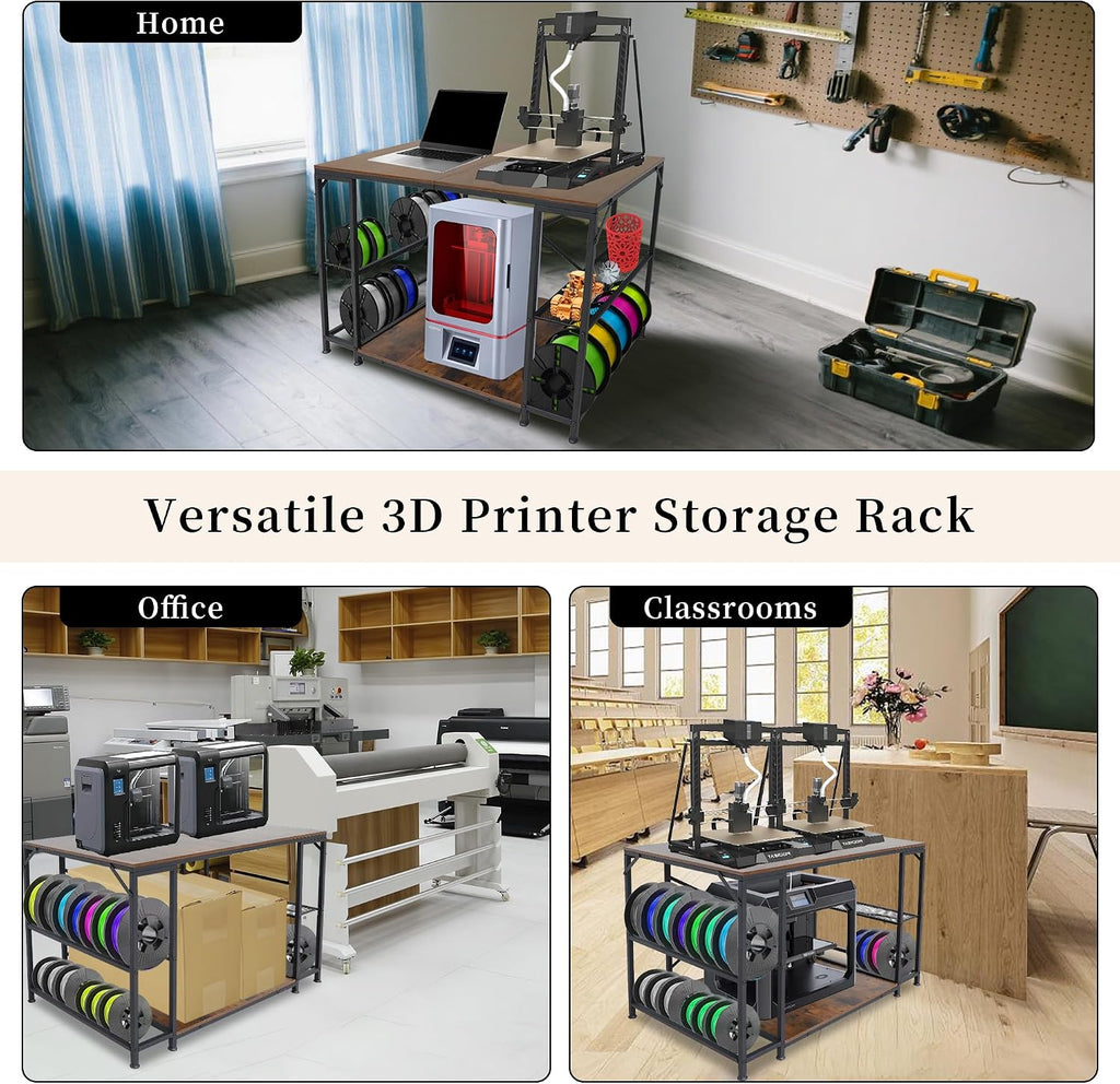 Upgraded 3D Printer Stand, Large 3D Printer Filament Storage Rack for Home Office, 2-Tier Under Desk 3D Printer Table Desk with Filament Storage for Printer Accessories Garage Workshop Studio