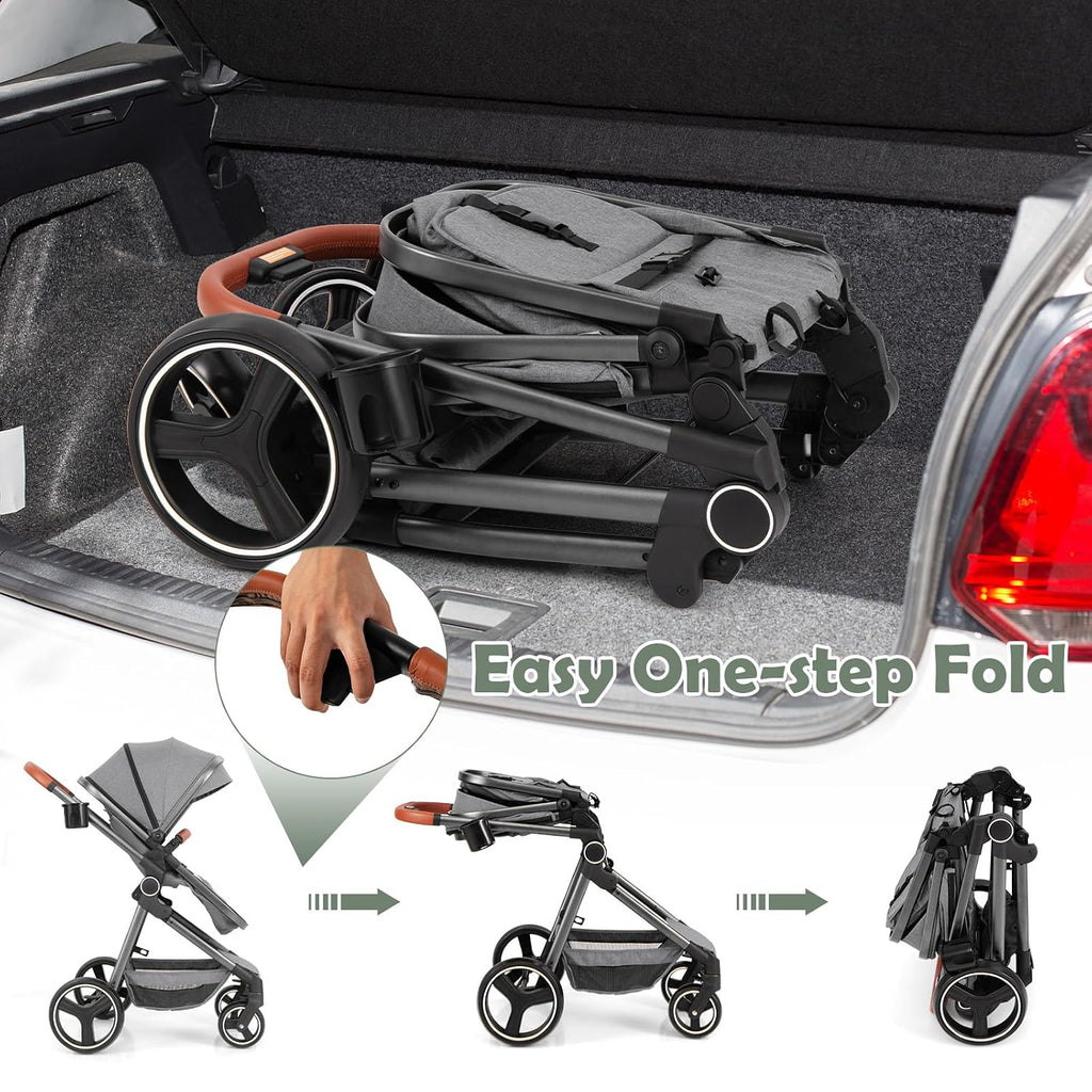 INFANS 2 in 1 Baby Stroller, Newborn Convertible Stroller Bassinet for Infant, Foldable High Landscape Shock Absorption with Reversible Seat, Aluminum Structure for Toddler Pushchair 0-36 Month