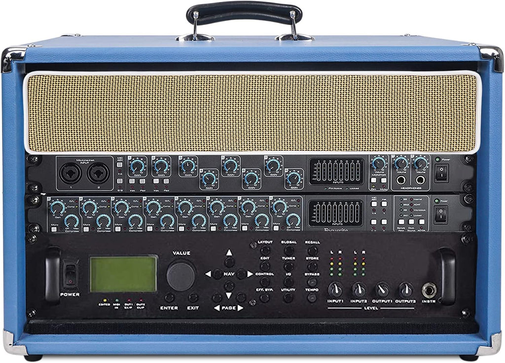 Sound Town Vintage 6U Amp Rack Case, 12.5' Depth with Rubber Feet, Dust Cover, Kickstand, Beau Blue (STVRC-6BL)