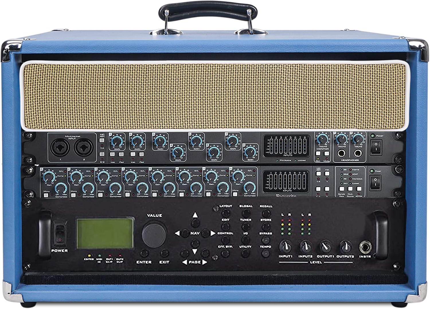 Sound Town Vintage 6U Amp Rack Case, 12.5' Depth with Rubber Feet, Dust Cover, Kickstand, Beau Blue (STVRC-6BL)