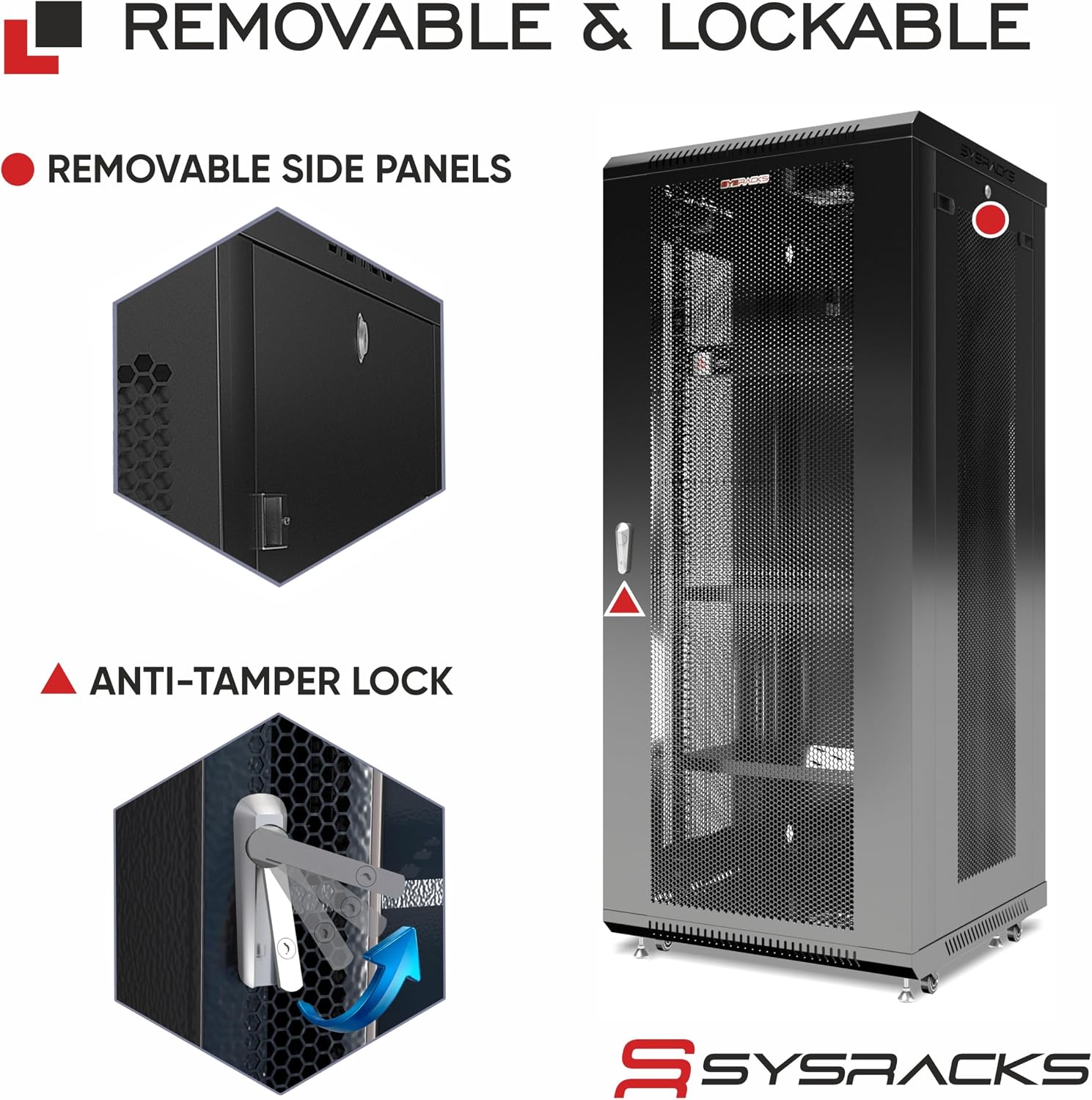 Sysracks 22U Wall Mount Server Rack Cabinet, 19' Enclosed Network & IT Rack, 24' Deep, Locking Mesh Door