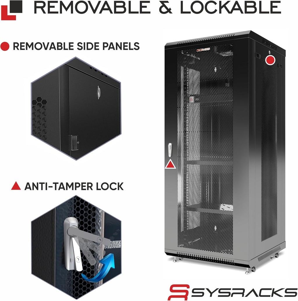 27U Wall Mount Server Rack Cabinet, 19' Enclosed Network & IT Rack, 24' Deep, Locking Mesh Door