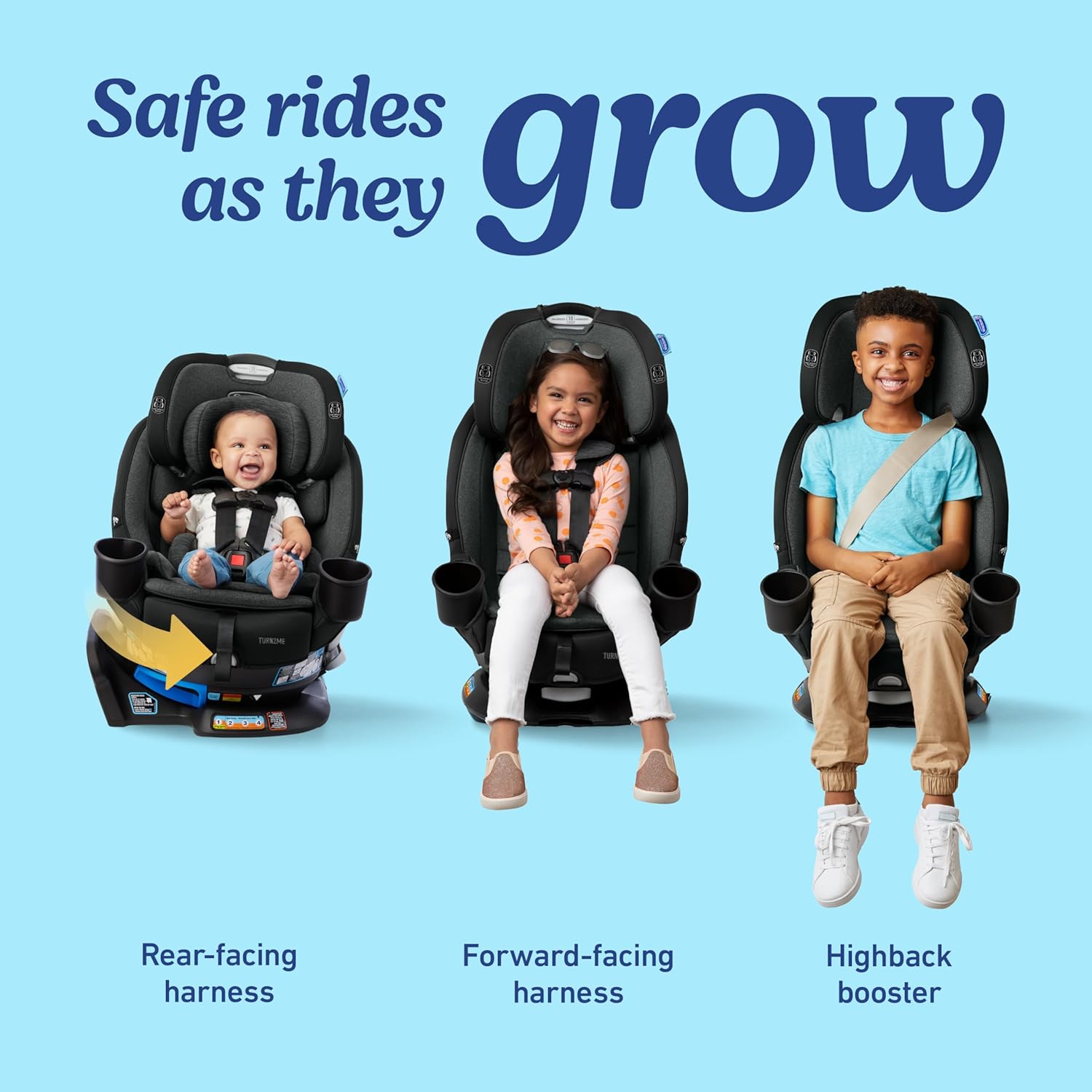 Graco® Turn2Me 3-in-1 Convertible Car Seat London featuring Headrest and Harness Adjust Easy Installation and Steel Reinforced Frame