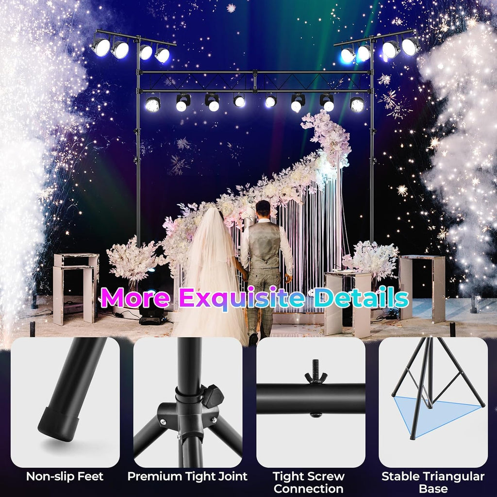 Goplus DJ Light Stand, 14FT Lighting Truss System with 32 Lights Hold 220LBS Capacity, 11-Level Adjustable Heights, T-Bar, Metal Stage Lighting Stand for Portable Audio Stage, Bar, Party, Bands
