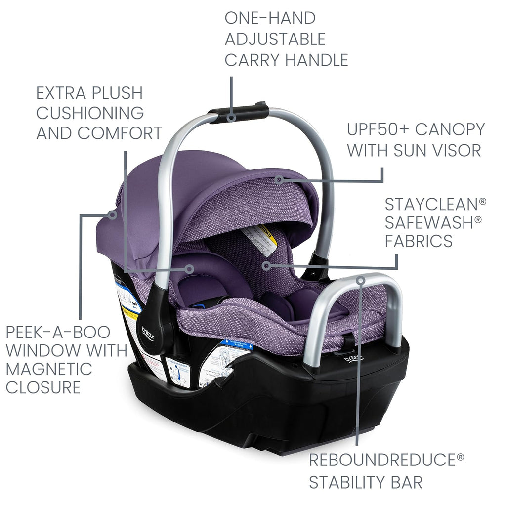 Britax Willow Grove SC Travel System, Infant Car Seat Stroller Combo with Willow SC Infant Car Seat, Alpine Base, and Grove Stroller; ClickTight Technology, SafeWash & StayClean Fabrics — Pindot Iris