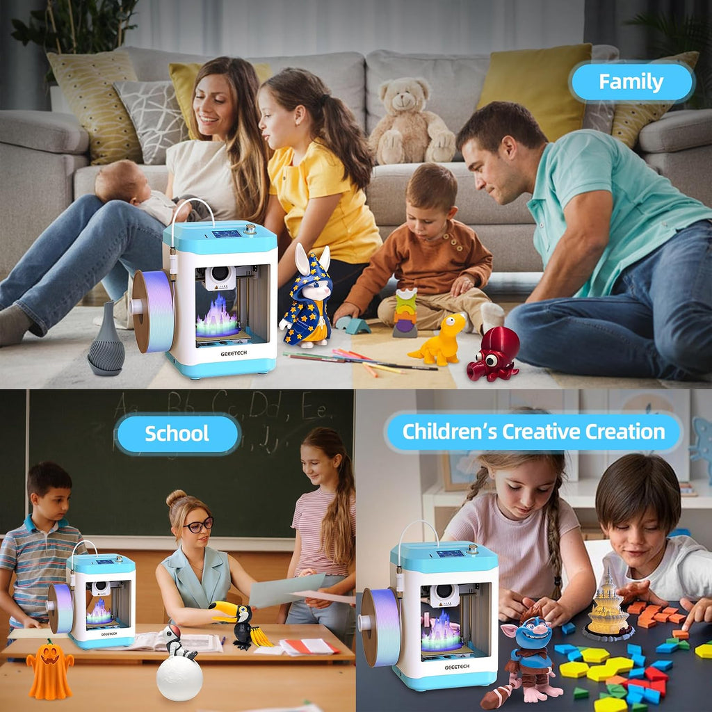Geeetech 3D Printer for Kids & Beginners, High-Speed Smart Mini 3D Printer with Filament, Wi-Fi & App Control, Auto-Leveling, Fully Assembled STEM Learning Tool, 3.94x4.33x3.94in Print Size