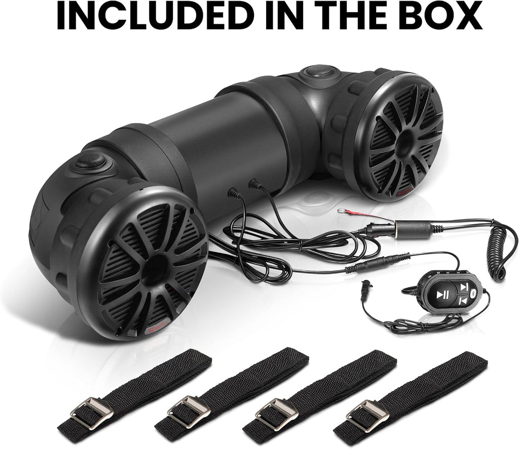 BOSS Audio Systems ATV25B ATV UTV Sound System - 6.5 Inch Speakers, 1.5 Inch Tweeters, Full Range, IPX5 Weatherproof, Bluetooth Remote, Built-in Amplifier, Golf Cart Compatible