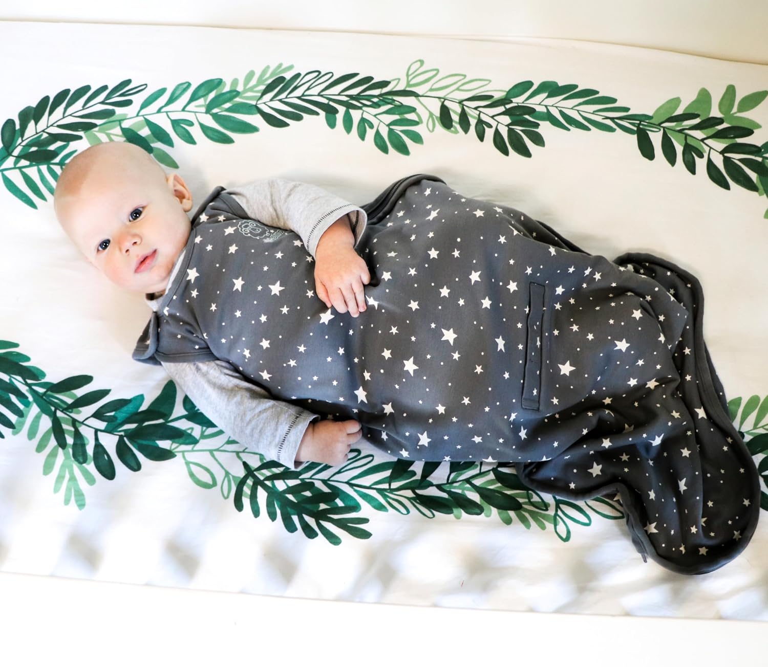 Woolino 4 Season Ultimate Baby Sleep Sack – Merino Wool Baby Sleep Bag, Organic Cotton, Temperature Regulating Wearable Blanket, Adjustable Sleep Sack 2–24 Months, All Season - Star Gray