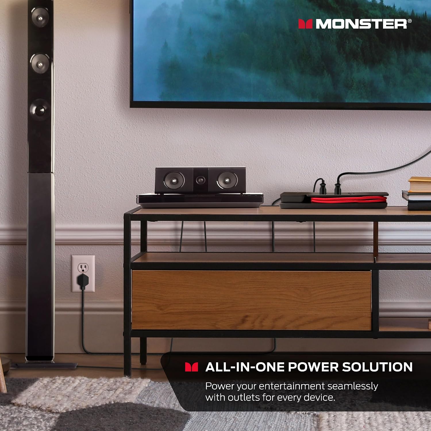 Monster Power Center Vertex XL Surge Protector With Detachable Power Strip, 10 AC Outlets, 2 USB-A Ports & 1 USB-C Port (20W)