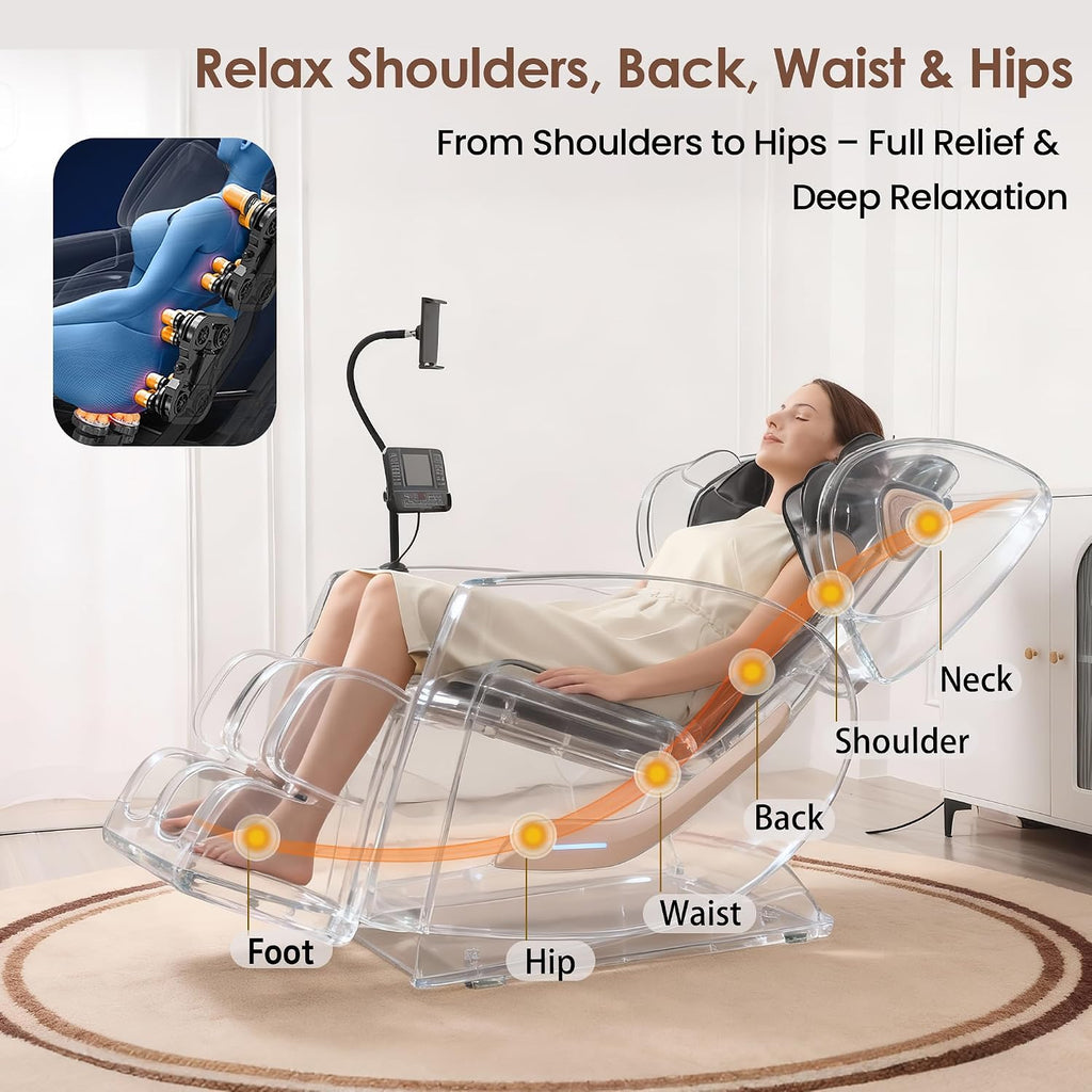 Luxury 3D Zero Gravity Full-Body Shiatsu Massage Chair with 10-Node Rollers,20 Airbags,Waist & Leg Heating, Bluetooth Audio, and Extendable Footrest - Home Relaxation Recliner (Brown)