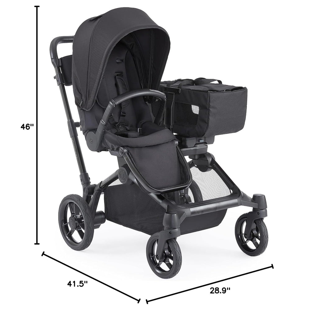 Contours Element Side-by-Side Convertible Toddler and Baby Stroller Single-to-Double, Reversible Seating Options, Infant Seat Compatible, Spacious Storage, UPF 50 Sun Canopy - Stealth Black