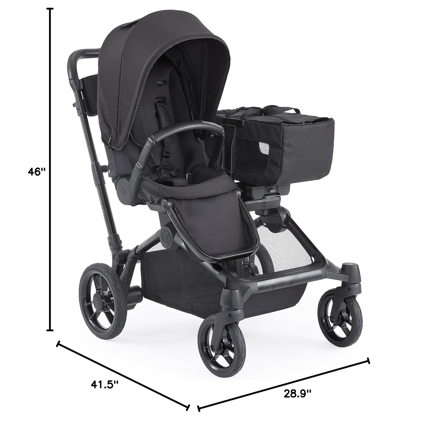 Contours Element Side-by-Side Convertible Toddler and Baby Stroller Single-to-Double, Reversible Seating Options, Infant Seat Compatible, Spacious Storage, UPF 50 Sun Canopy - Stealth Black