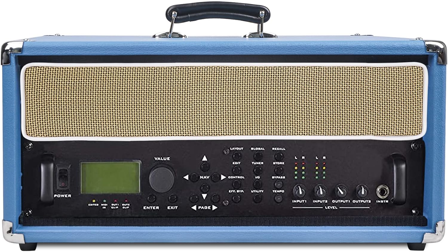 Sound Town Vintage 4U Amp Rack Case, 12.5' Depth with Rubber Feet, Dust Cover, Kickstand, Beau Blue (STVRC-4BL)