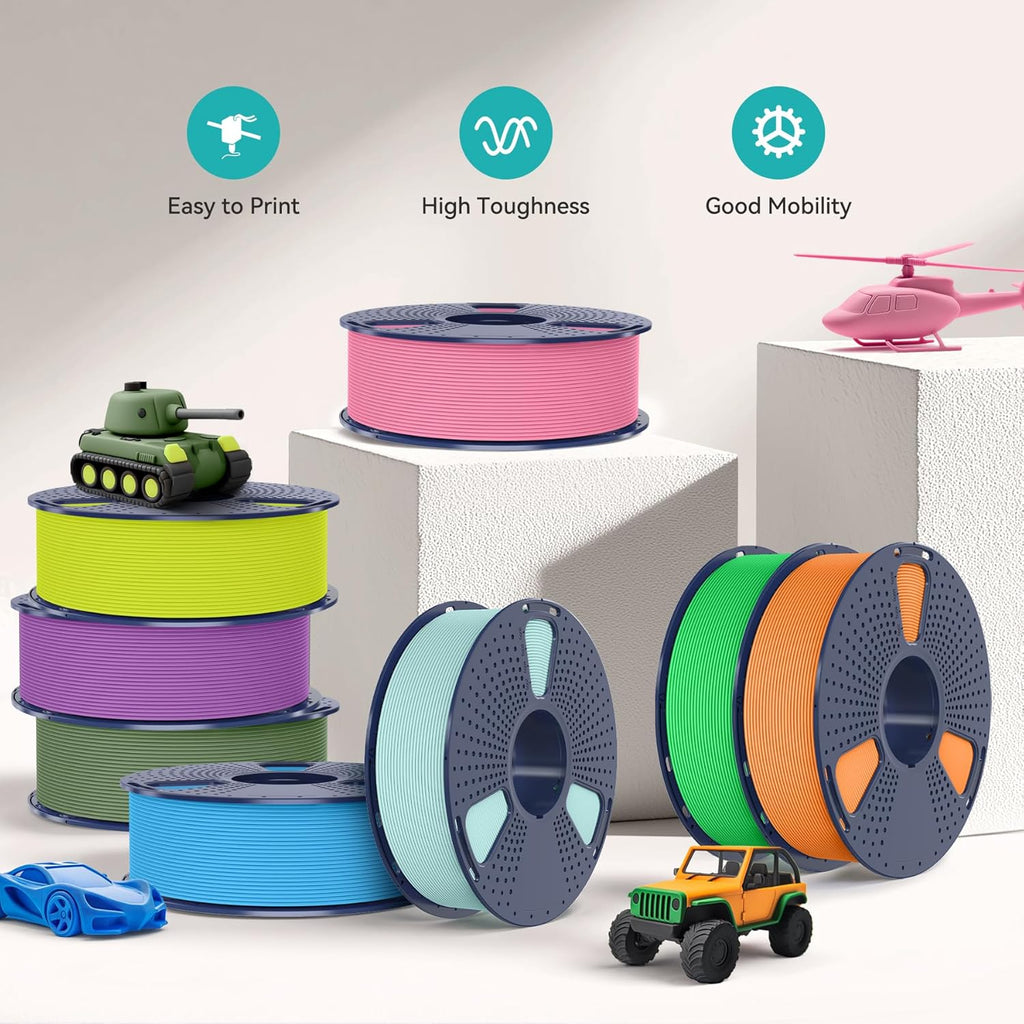 SUNLU PLA Matte 10KG Bundle PLA 3D Printer Filament, PLA Filament 1.75mm, 10 Colors, Matte Finish, 1kg Spool, Black+White+Grey+Olive Green+Red+Blue+Pink+Orange+Purple+Clay