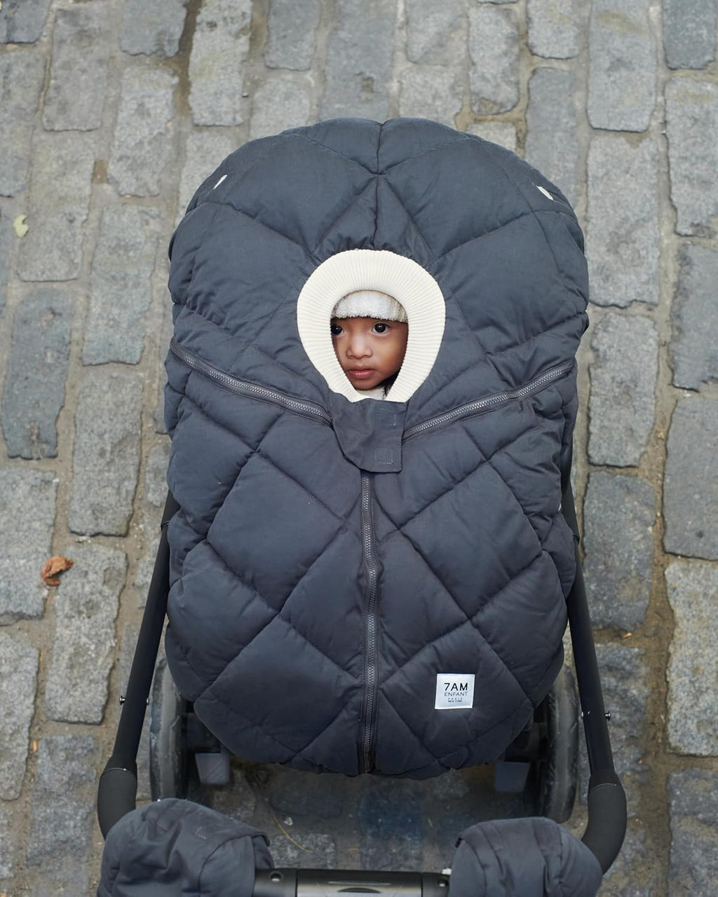 7AM Enfant Car Seat Covers - Cocoon Baby Cover for Boys & Girls, Rain & Snow Repellent, Breathable Windproof, Center Zipper, Universal Fit for Infant Car Seat (0-12M) (Smokey Quilted)